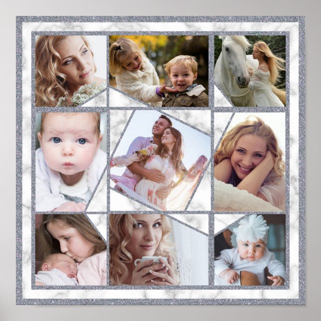 Family Photo Collage 9 Instagram Pictures | Marble Poster (Front)