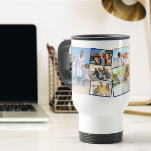 Family Photo Collage - Add 7 Photos & Custom Text Travel Mug