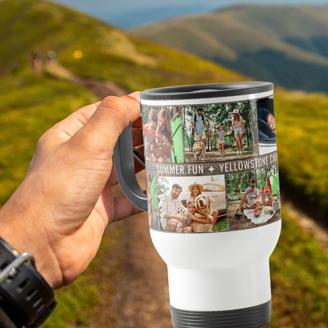 Family Photo Collage - Add 9 Photos & Custom Text Travel Mug (Creator Uploaded)