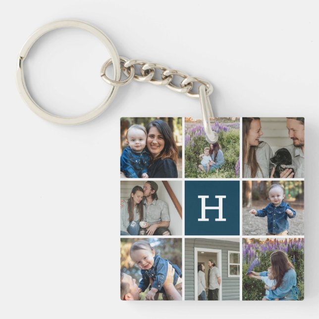 Family Photo Collage and Monogram Key Ring (Front)
