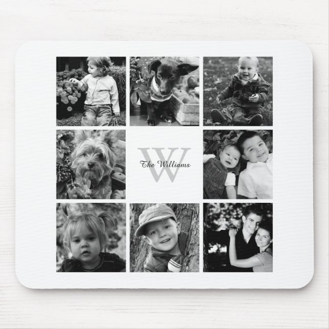 Family Photo Collage and Monogram Mouse Pad (Front)