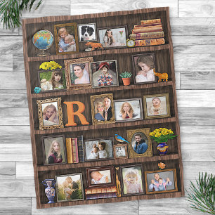 Family Photo Collage Antique Bookcase Personalised Fleece Blanket
