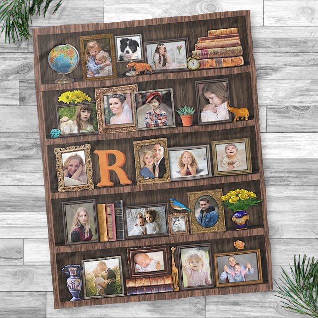 Family Photo Collage Antique Bookcase Personalised Fleece Blanket (Creator Uploaded)