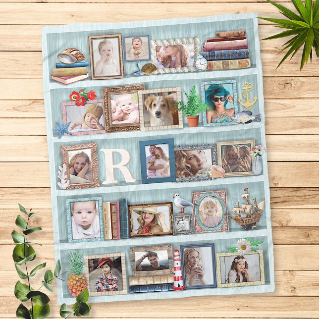 Family Photo Collage Beach Bookcase Personalised Fleece Blanket (Creator Uploaded)
