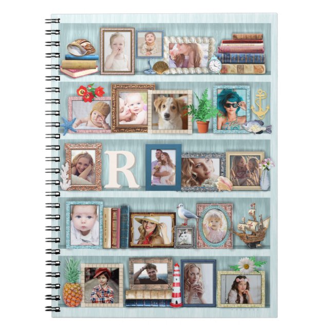 Family Photo Collage Beach Bookcase Personalised Notebook (Front)