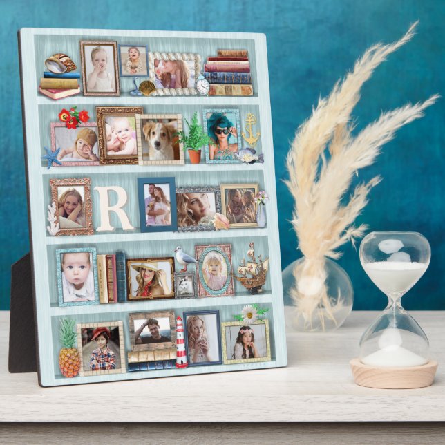 Family Photo Collage Beach Bookcase Personalised Plaque (Side)