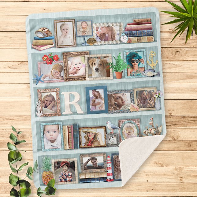 Family Photo Collage Beach Bookcase Personalised Sherpa Blanket (Creator Uploaded)