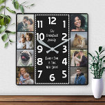 Family Photo Collage Black and White Art Deco Easy Square Wall Clock<br><div class="desc">Make your own personalised photo collage clock with this easy template. This square, classy clock has white numbers lined up in the middle in a deco-style long rectangle and a plain black background that you can "customise" to whatever image or colour you'd like. Along the edges, there's room for you...</div>