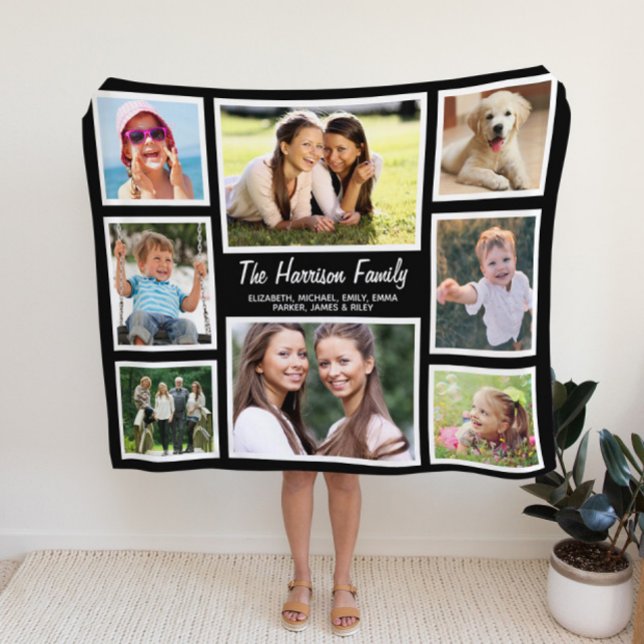 Family Photo Collage Black Fleece Blanket (Creator Uploaded)