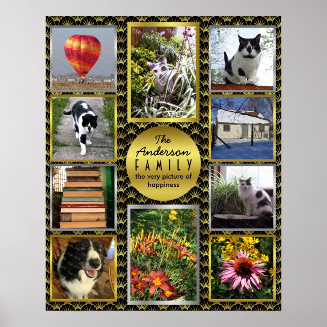 Family Photo Collage | Black Gold Art Deco Custom Poster (Front)