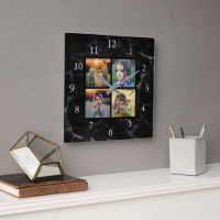 Family photo collage black marble pattern