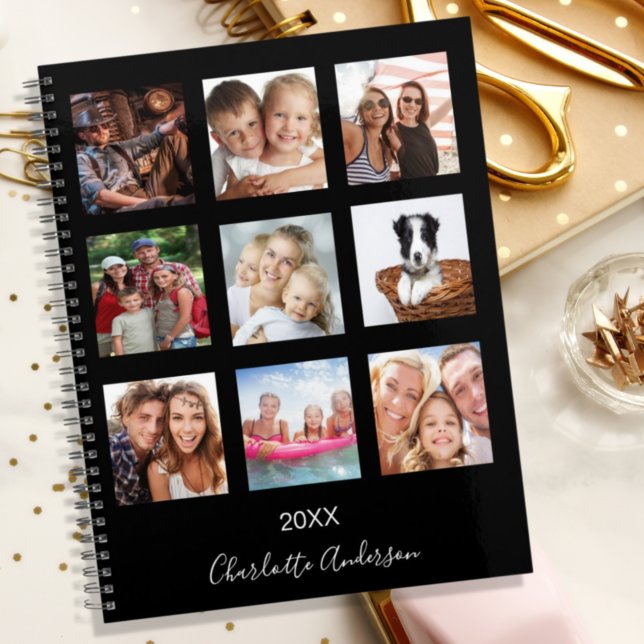 Family photo collage black monogram 2026 planner (Creator Uploaded)
