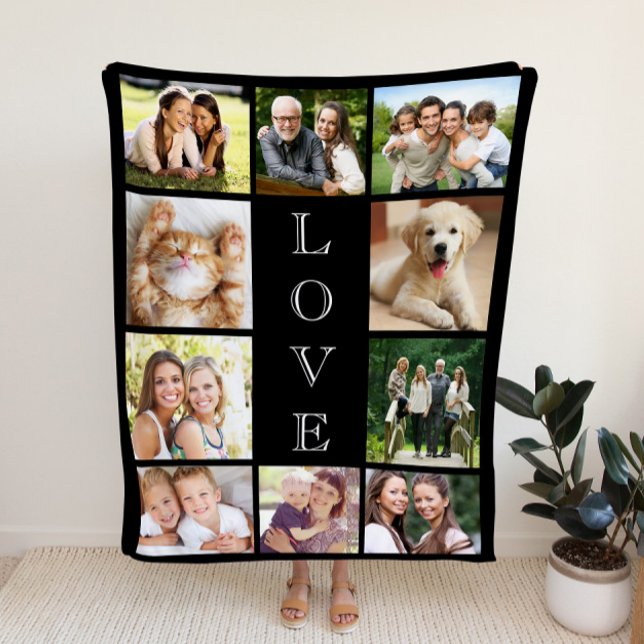 Family Photo Collage Black Sherpa Blanket (Creator Uploaded)