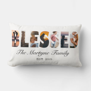 Family Photo Collage Blessed Personalised Lumbar Cushion