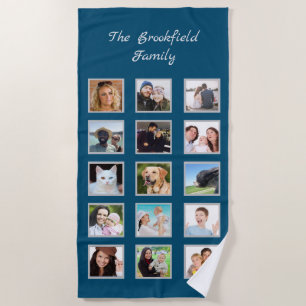 Family Photo Collage Blue Beach Towel