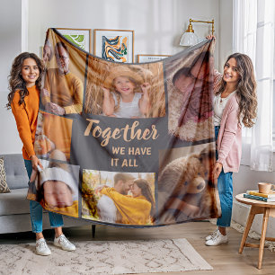 Family Photo Collage Brown Together Have It All Fleece Blanket