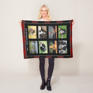 Family photo collage buffalo plaid personal  fleece blanket