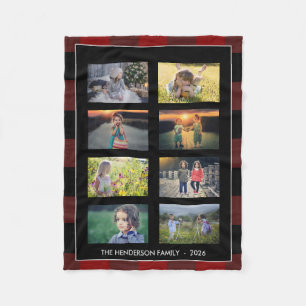 Family photo collage buffalo plaid personal fleece blanket