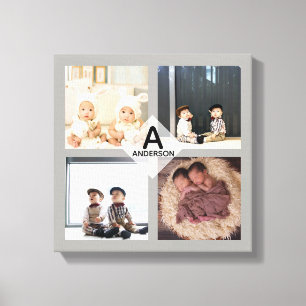 Family PHOTO COLLAGE Canvas - Add Monogram - CHIC Print