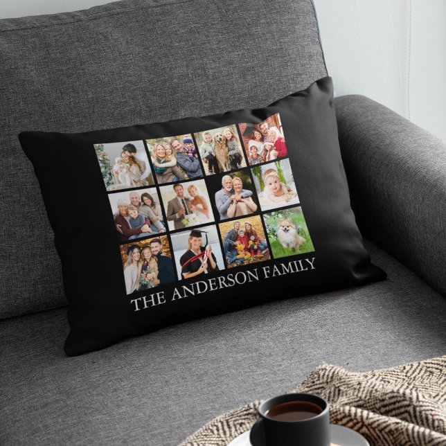 Family Photo Collage - Choose Your Colour Decorative Cushion (Customize to change text size, text style or background color.)
