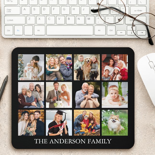 Family Photo Collage - Choose Your Colour Mouse Pad (Customize to change text size, text style or background color.)
