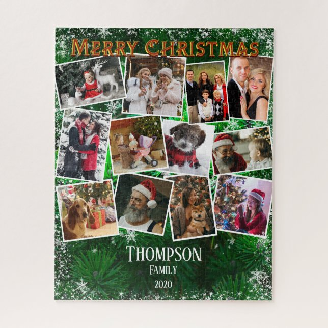 Family Photo Collage Christmas Tree Name Template Jigsaw Puzzle (Vertical)