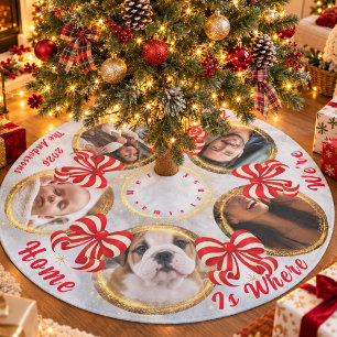 Family Photo Collage Christmas White And Red Fleece Tree Skirt