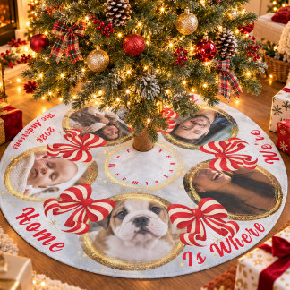Family Photo Collage Christmas White And Red Fleece Tree Skirt