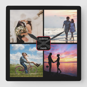 Family Photo Collage 📸👨👩👧👦 Colourful Love Square Wall Clock