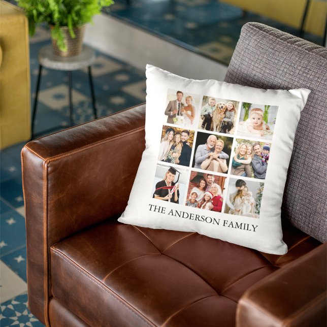 Family Photo Collage Cushion (Customize to change text size, text style or background color.)