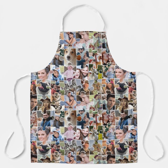 Family Photo Collage Custom 24 Pic Puzzle Shape Apron (Front)