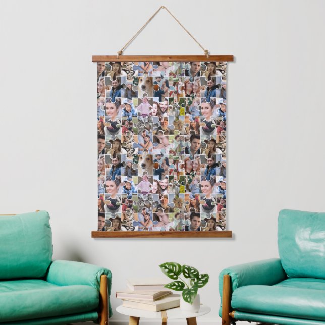 Family Photo Collage Custom 24 Pic Puzzle Shape Hanging Tapestry (Living Room)
