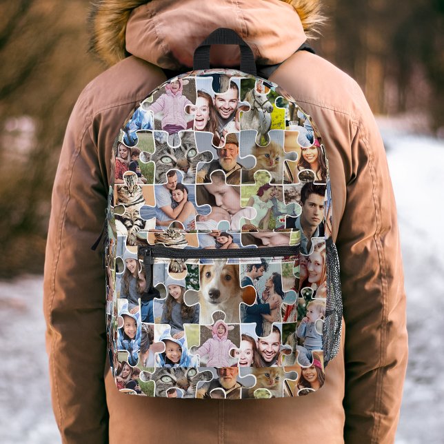 Family Photo Collage Custom 24 Pic Puzzle Shape Printed Backpack (Creator Uploaded)