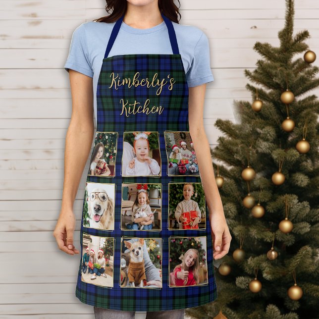 Family Photo Collage Custom Modern Holiday Plaid Apron (Creator Uploaded)