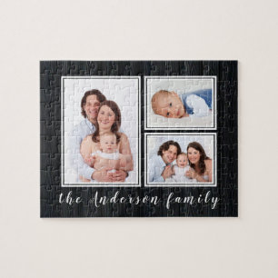 Family Photo Collage Custom Name Modern Jigsaw Puzzle