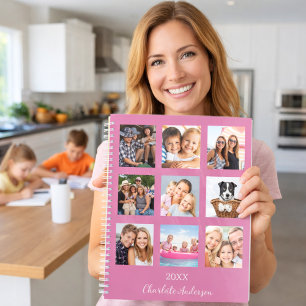 Family photo collage dark pink name script 2023 planner