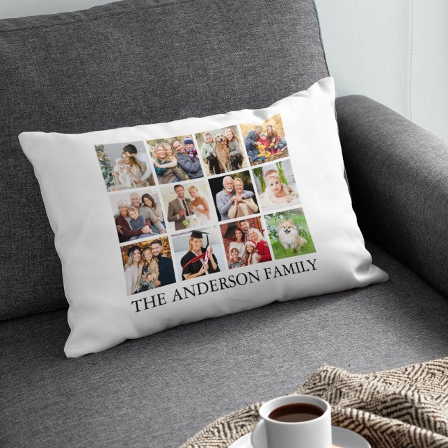 Family Photo Collage Decorative Cushion (Customize to change text size, text style or background color.)
