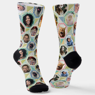 Family Photo Collage Easy Pastel Quilt Look 12 Pic Socks