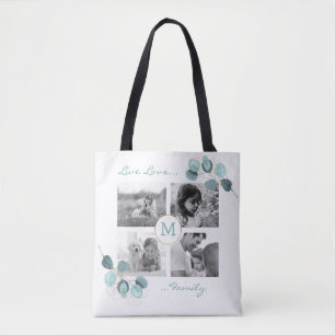 Family Photo Collage Eucalyptus Monogrammed Tote B Bag