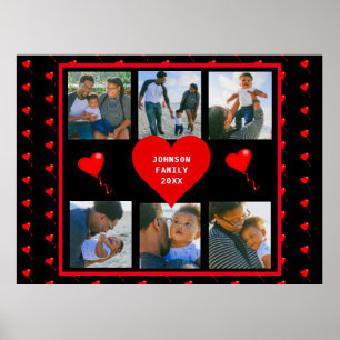 Family Photo Collage Family Heart Black Background Poster