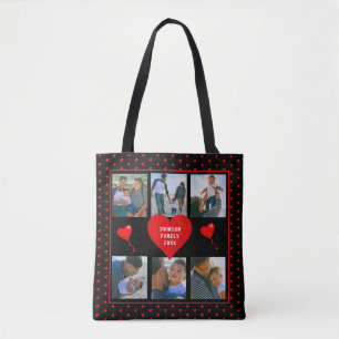 Family Photo Collage Family Heart Black Background Tote Bag