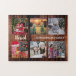 Family photo collage family name rustic jigsaw puzzle<br><div class="desc">Family name,  custom photo collage jigsaw puzzle
You can personalise it and add your most beautiful photos,  family name and text. Great fun !</div>