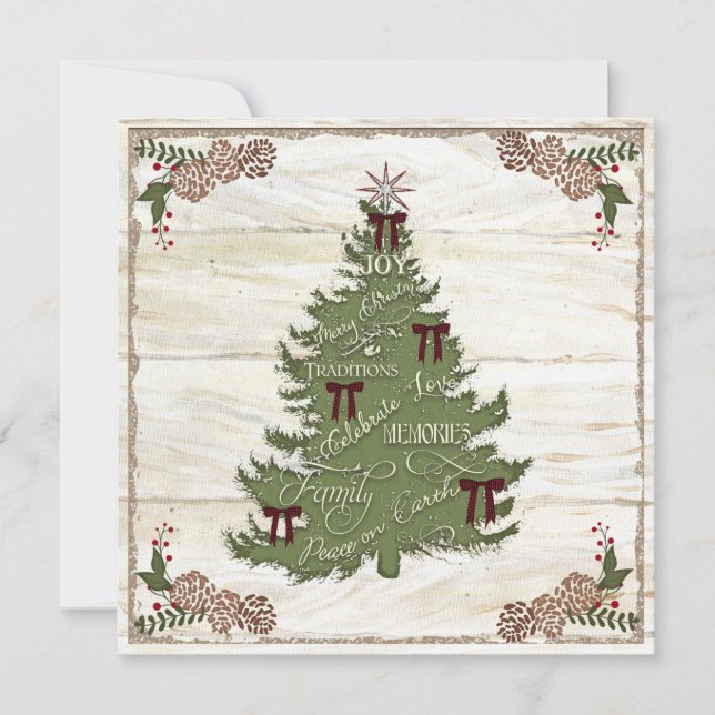 Family Photo Collage Farmhouse Christmas Tree Joy Holiday Card (Front)