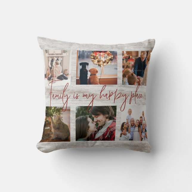 Family Photo Collage Farmhouse Rustic Typography Cushion (Front)