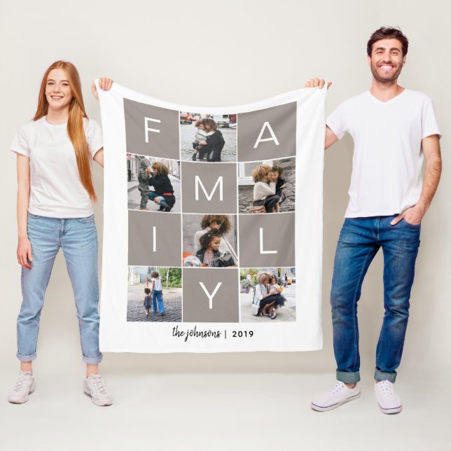 Family photo collage fleece blanket (In Situ)