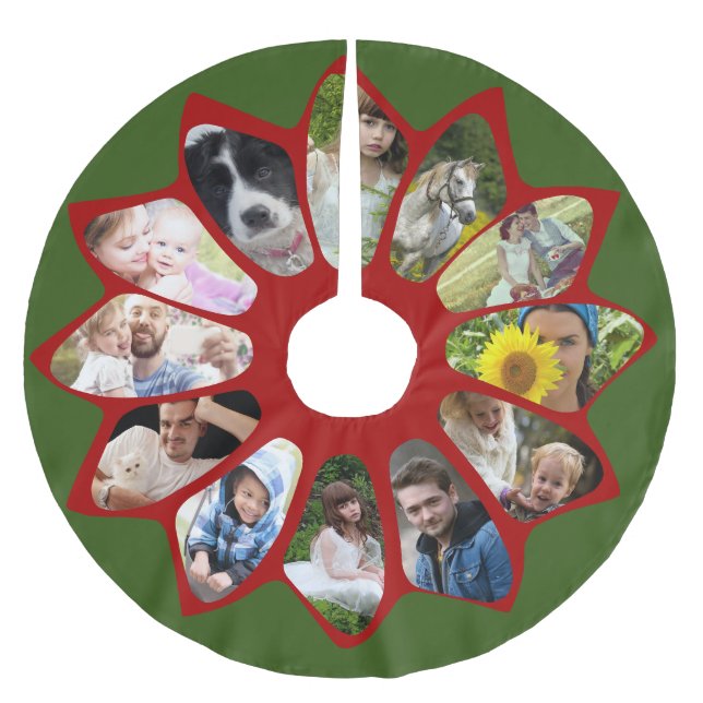 Family Photo Collage Flower Red and Green Easy Brushed Polyester Tree Skirt (Front)