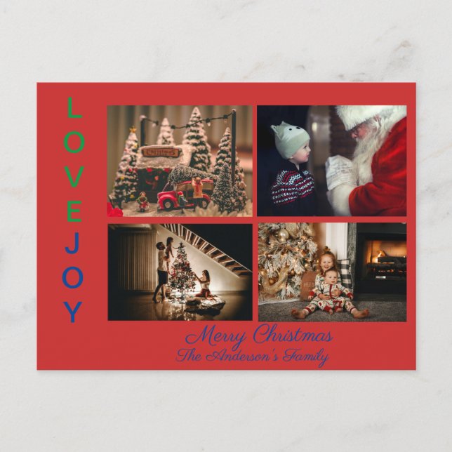 Family Photo Collage Four Photos Merry Christmas P Postcard (Front)