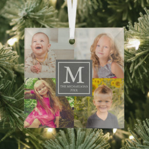 Family Photo Collage Glass Tree Decoration