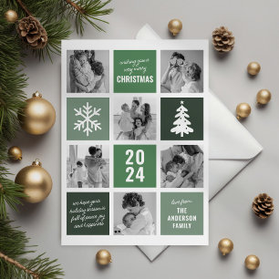 Family Photo Collage Green Christmas Holiday Cards