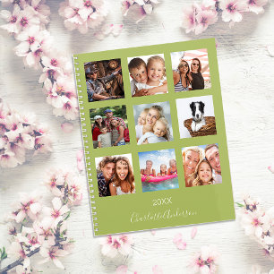 Family photo collage green name script 2023  planner